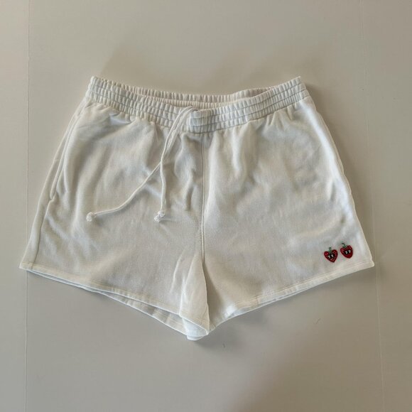 VS Pink Ivy Fleece Campus Shorts Optic White Strawberry L NWT - Picture 2 of 5